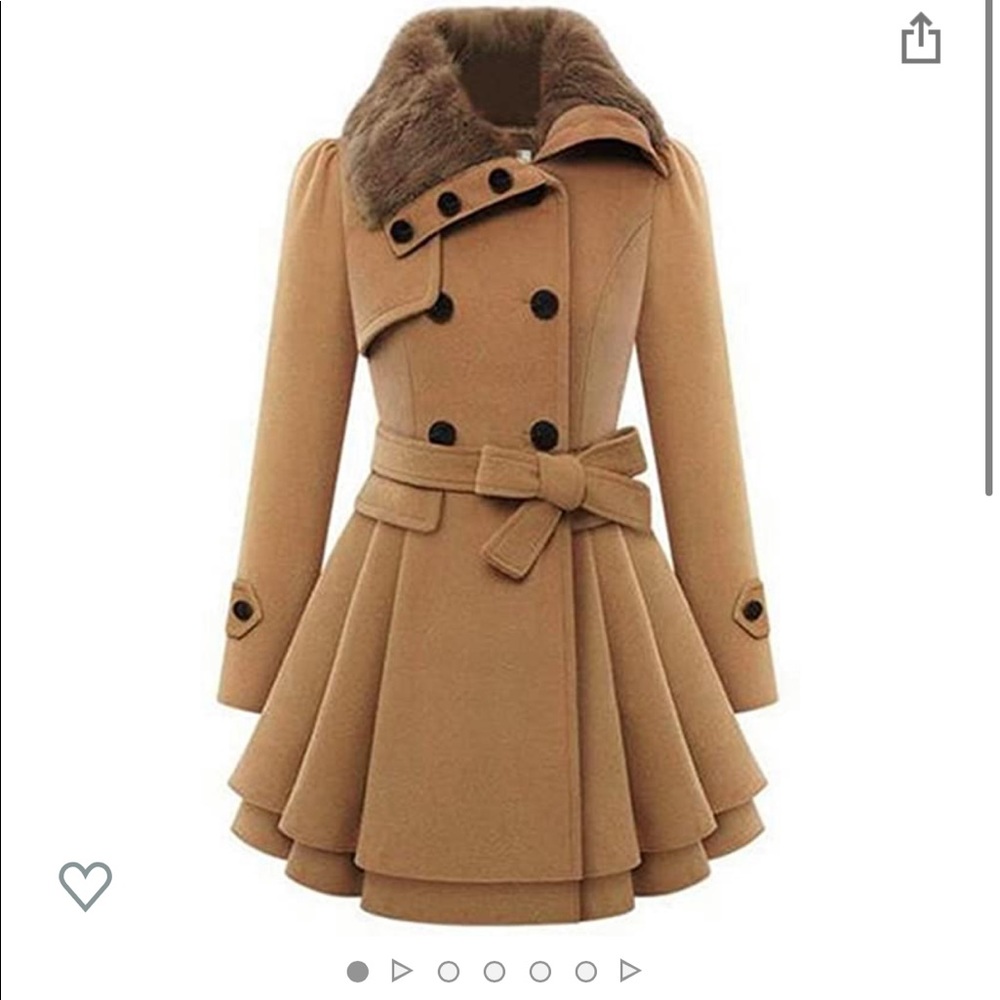 Zeagoo Faux Fur Double-Breasted Wool Winter Coat